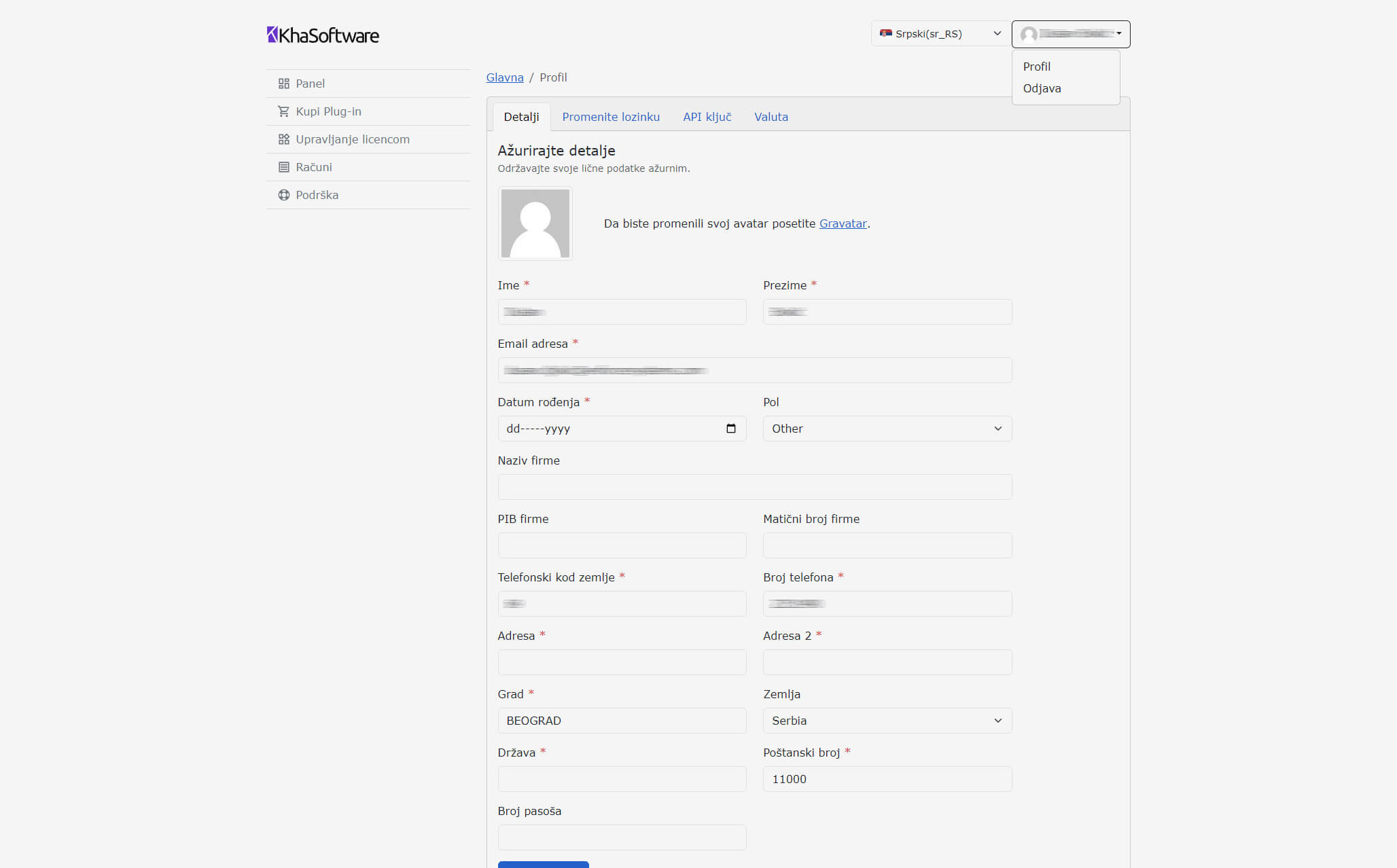 Kako se pretplatiti i upravljati licencom? 15 15. Profil